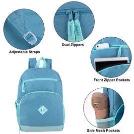 Trail maker 24 pack Classic Backpacks in Bulk Wholesale Backpacks with Side Pocket, Mesh Pocket for Homeless Adults, Donation (Women's Colors Pack)