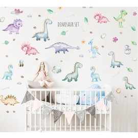 HOTIYOK Wall Sticker Stylish Watercolor Cartoon Dinosaur Set Cute Animal Wall Sticker Removable Wall Sticker for Boys Girls Kids Room Wall Sticker DIY Toy Play Room Wall Sticker Decoration