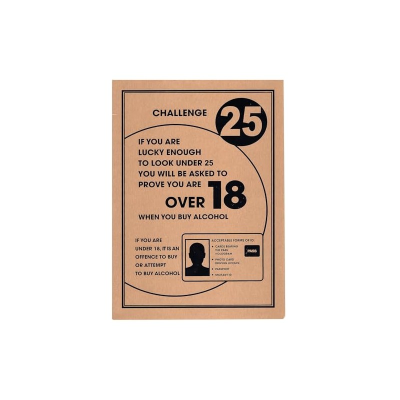 Challenge 25 Sign Gold A4 297 x 210mm Alcohol Law
