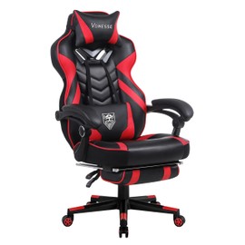 Vonesse Gaming Chair, Big and Tall Gaming Chair with Footrest and Massage, Gaming Chairs for Adults with Lumbar Support, Ergonomic High Back Computer Chair with Pocket Spring Cushion (Red/Black)