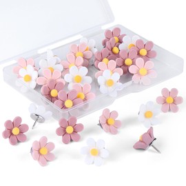Flower Push Pins,30pcs Push Pins for Cork Board Pink Decorative Thumb Tacks Cute Push Pins for Cork Board Fun Thumb Tacks Decorative for Photo Wall, Feature Wall,Map, Bulletin Board, Office or Home