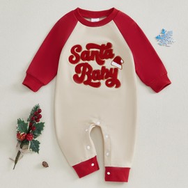 My First Christmas Baby Girl Boy Outfit Santa Long Sleeve One Piece Romper Newborn Infant Fall Winter Clothes (Apricot, 0-3 Months)