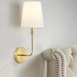 LEECOORA Hardwired Wall Sconces Set of Two 2 Pack Fabric Industrial Antique Brass Wall Sconce Vintage Wall Light for Bedroom Farmhouse Living Room Vanity Kitchen Porch