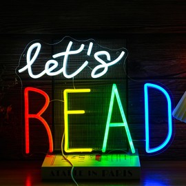 BNEMCEZH Let’s Read Neon Sign Multicolored Reading Led Neon Light Sign for Wall Decor Read Book Led Light Up Sign for Classroom Bookstore Reading Corner Home Wall Neon Decor (Dimmable USB)