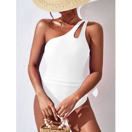 BEILON - Traje de baño de una sola pieza para mujer, con control de barriga, traje de baño modesto de cobertura completa con agujero cerrado, Blanco, X-Large