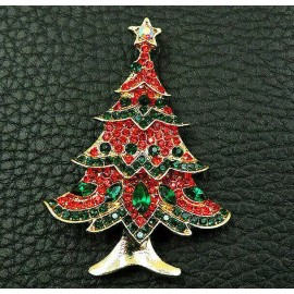 Unbranded Classic CHRISTMAS TREE Rhinestone Red Green Ornament Necklace Pendant Brooch