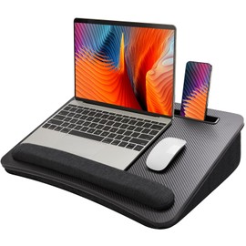 HUANUO Lap Laptop Desk - Portable Lap Desk with Cushion, Fits up to 17 inch Laptop, with Anti-Slip Strip & Storage Function for Home Office Students Use as Computer Laptop Stand - Black, HNLD28B