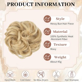 Permuly Messy Bun Hair Piece, Elastic Messy Fake Hair Bun Extensions for Women, Synthetic Messy Bun Scrunchie Hair Pieces for Women Girls (Ash Blonde)