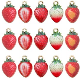 SUNNYCLUE 1 Box of 50 Pieces 5 Colours Strawberry Charms Large Fruit Charms Mini Alloy Gold Enamel Red Sweet Fruits Food Strawberry Charm for Jewellery Making Charms Women's Bracelets Earrings
