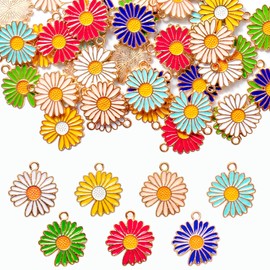 RYXZEN Pack of 42 Charms Pendants Flowers Enamel Pendant Colourful Flowers Charms Daisy Cherry Flowers Dangle Gold-Plated Enamel Charm for Necklace Earring Bracelet Jewellery Making (7 Colours),