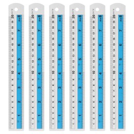 HARFINGTON 6pcs Metal Straight Ruler 20cm Metric SAE Aluminum Alloy Measuring Rulers Scale Tools with Hole for Measure Study Reading Classroom Office, Blue