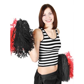 Pangda 12 Pack Cheerleading Pom Poms Sports Dance Cheer Plastic Pom Poms for Sports Team Spirit Cheering(Red and Black)