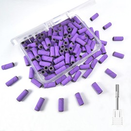 Sanding Bands for Nail Drill Nail Drill Bits Set, Corfulra Upgraded Small Sanding Bands with Mandrel Bit, 100 pcs 240 Fine Grits for Natural Nail, Nail Accessories of Nail Tech Must Haves, Purple