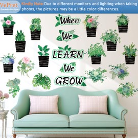 VePret Succulent Potted Plants Wall Decals Peel and Stick, We Learn We Grow Positive Wall Stickers & Murals, Removable Home Decor Art for Bedroom Living Room Classroom Office