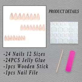 ROFIBUT Almond Press on Nails Medium Length Fake Nails with 3D Gold Line Designs Glossy Irregular Metal Lines False Nails Marble Acrylic Artificial Nails Reusable Glue on Nails for Women Girls 24Pcs