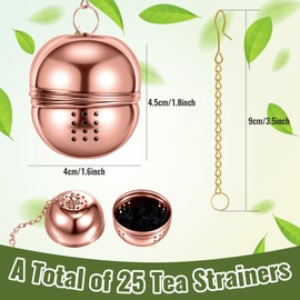 Sumind 25 Pcs Oval Tea Strainer Stainless Steel Ball Infuser Loose Leaf Steeper Interval Diffuser Mesh Tea Filters with Extended Chain Hook for Seasonings Cup Bottle(Rose Gold)