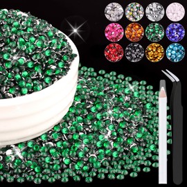 BELLEBOOST 8000PCS 3mm Resin Rhinestones Bulk for Crafting (Dark Green), Flatback Bedazzling Crystals for Crafts DIY Nail Decoration, Gems Charms for Tumbler Shoes Clothing Fabric with Pickup Pen and Tweezers