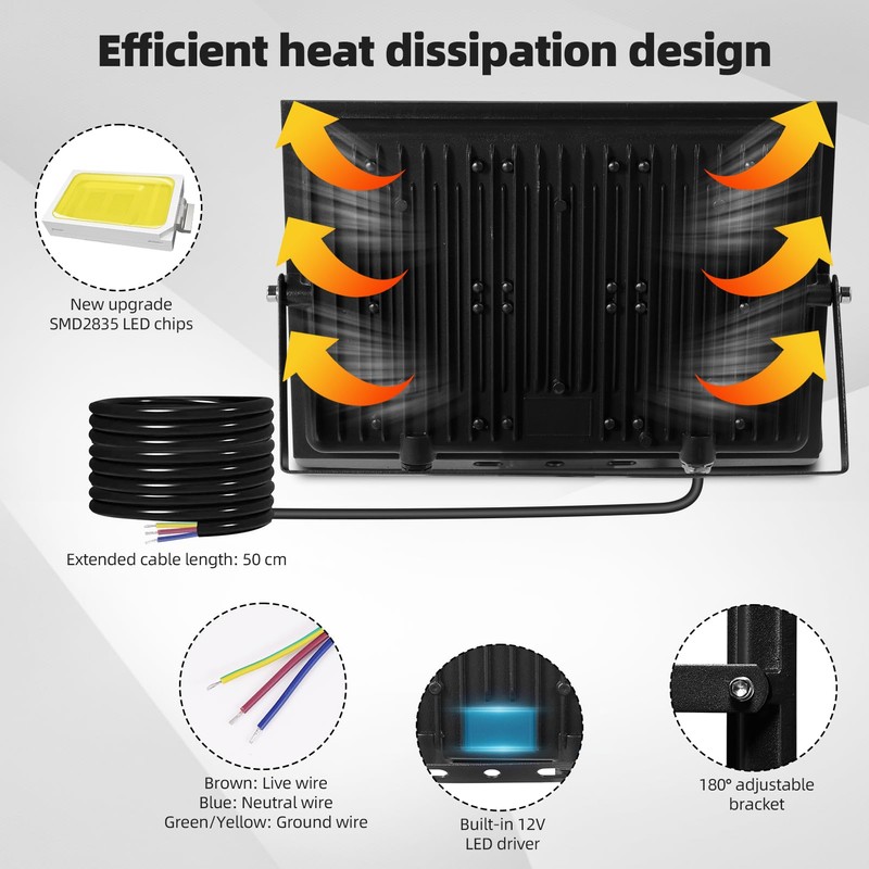 wowspeed 500W LED Flood Light Outdoor, Super Bright 50000LM 6000K