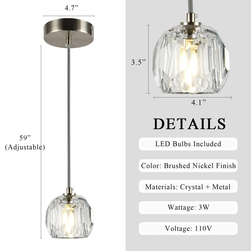 Kenolia Modern Crystal Pendant Light Fixtures, Single Raindrop Hanging Lamp,
