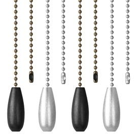 SHIFANQI Ceiling Fan Pull Chain, 2 Pack Wooden Pendant Pull Chain Extension, 12 Inches Decorative Chain Pulls for Ceiling Light Fan Lamp, Beads Ball Pull Chain Extenders with Connector,Black+Silver