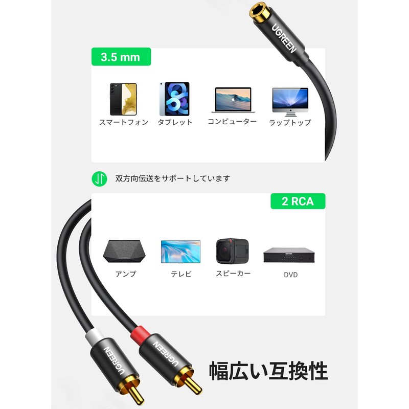 Ugreen RCA Cable 3.5 mm (Female) – 2RCA (Male) sutereominipuragu Conversion Cable High