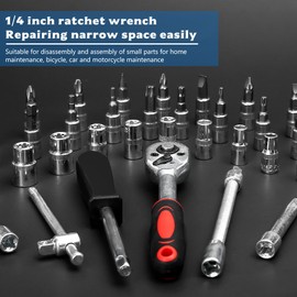 46 Pcs 1/4 inch Socket Wrench Set, Small 1/4" Socket Set, Deep Sockets Tools Set Car Tools Mechanic Tool Sets, Screwdriver Ratchet Set Extension Bars for Bike Motorbike Motorcycle Repair Tool Kit