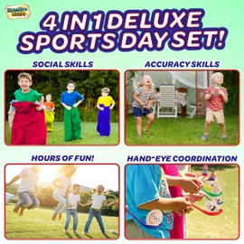 Garden Games Outdoor Play Equipment for Children Family Summer Kids Garden Toys Sports Day Kit Egg and Spoon Race Ring Toss Sack Race Bean Bag Toss Snakes and Ladders (Deluxe Sports Day Kit)