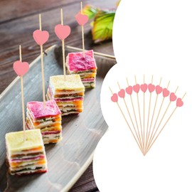 100 Pcs Cocktail Sticks - Wooden Toothpicks, Pink Hearts Cocktail Sticks Finger Food Fruits Sandwich Canape Burger Sticks Cocktail Decorations for Party Supplies, Drinks, Fruit, Cocktail Garnish