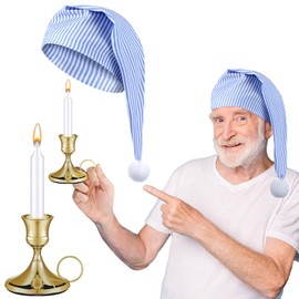 Chuarry Men's Night Sleeping Cap Accessory Men's Pajama Hat Night Sleeping Cap White Candle and Candle Stick Holder(Blue and White,3 Pcs)
