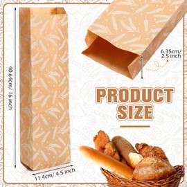100 Pcs Paper French Bread Bags 4.5" x 2.5" x 16" Long French Loaf Bags Bulk for Homemade Bread Loaf Brown Kraft Wheat Pattern Bake Storage Sacks Wine Packaging Baker