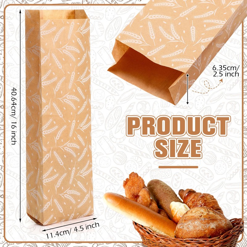 100 Pcs Paper French Bread Bags 4.5" x 2.5" x