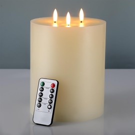 Retisee Extra Large Flameless Candles LED Battery Operated Real Wax 3 Wicks Flickering Pillar Candle with Remote Control Timer for Home Wedding Christmas Party Decoration (Ivory,6'' X 8'')