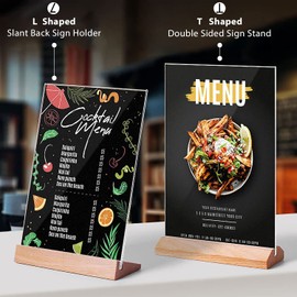 TONICE® 3 Pack 8.5X11 Acrylic Sign Holder T Shape Clear Acrylic Double Sided Frames with Wood Base Table Menu Display Stand Flyer Display (Optional 8.5x11/5x7 Inch L/T Shape)