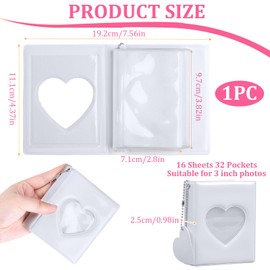 Kpop Photocard Binder 3 Inch 32 Pockets, 3 Inch Photo Album for Instax Mini and Kpop Photo Cards, Mini Photo Album with Love Hollow Keyring, PVC Kpop Photocard Holder, Portable Card Album Waterproof