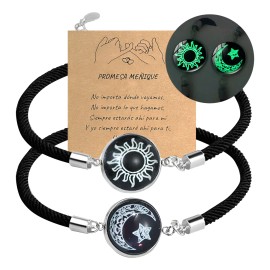 Fuezoiu 2pc Pulseras Para Parejas De Sol Y Luna Brilla Oscuridad Joyeria Hombre Mujer Día De San Valentín Regalo