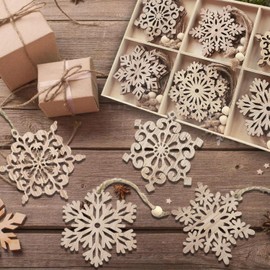 24pcs Large Christmas Wooden Snowflakes Hanging Ornaments DIY Craft Snowflake Wooden Ornaments Unfinished Wood Cutout Christmas Party Supplies Xmas Tree Decorations Kids Paint Decor Gifts