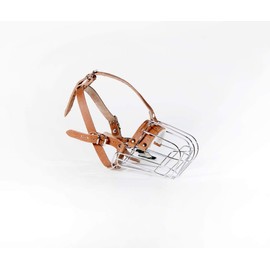 L&J Pets Uk Strong Metal Wire Basket Dog Muzzle for Spaniel and other (3, 3+ and 3X) (Brown leather/Silver basket, 3)