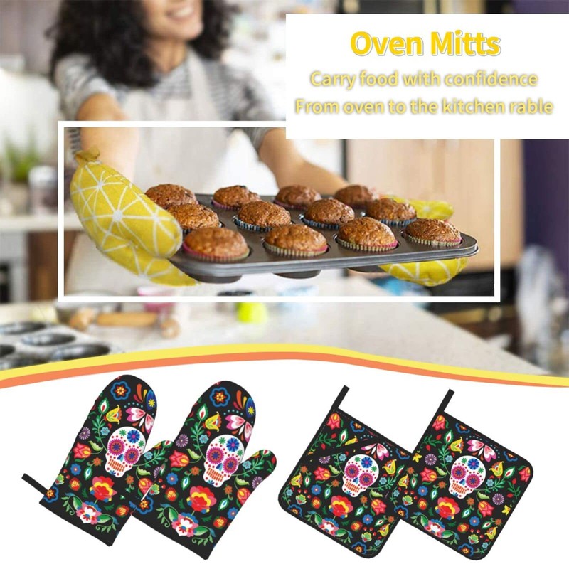 Colorful Rainbow Glitter Oven Mitts and Pot Holders Set of