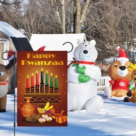 Heyfibro Happy Kwanzaa Garden Flag 2x18 Inch Double Sided Burlap, Kinara Candles Yard Flag Kwanzaa Greeting Garden Flags Small Yard Banner for African Heritage Holiday Decoration(ONLY FLAG)