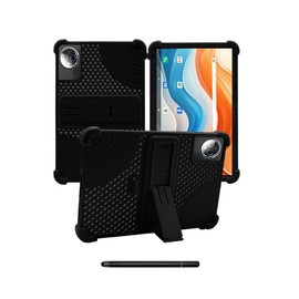 for MEIZE D126 11 Inch Android Tablet Case,BOVUGAC Soft Silicone with Capacitive Pen,Heat Dissipation Design,Adjustable Stand,Shockproof,Kids Friendly(Black)