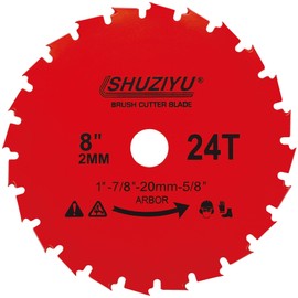 LSHUZIYU, 2-PACK, 8", 200x2.0mm-24T, Arbor 1" with 7/8"-20-5/8" Washer, Muching blade, Brush Cutter Blade, Steel Blade. Suitable for all brand of Brush Cutter