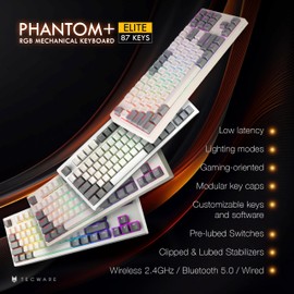TECWARE Phantom+ Elite 87 Key RGB Mechanical Gaming Keyboard, LED Backlit, Universal Hot-Swap, Wired and Wireless, 3 Mode Connectivity, Thocky Sounding, White Elite Wraith Brown