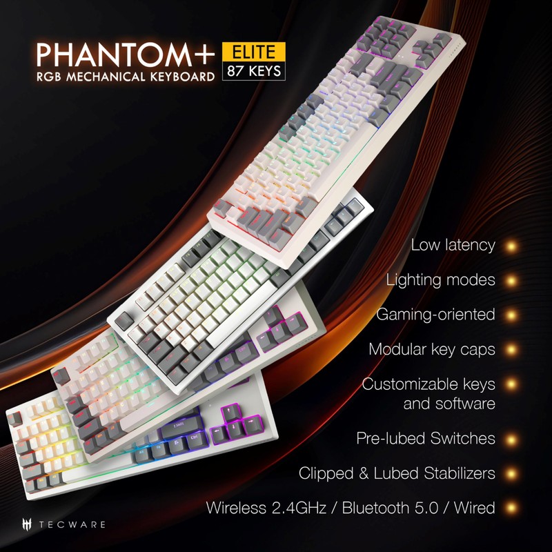 TECWARE Phantom+ Elite 87 Key RGB Mechanical Gaming Keyboard, LED