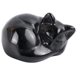 POHOVE ﻿ Black Obsidian Cat Ornament Black Cat Gifts for Ca-t Lovers Blac-k Ca-t Ornament for Home Office Desk Decor Crystal Gifts for Women Men Christmas. ﻿