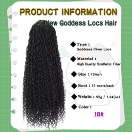 9 Packs Goddess Faux Locs Crochet Hair Long River Locs Crochet Hair with Curly Ends New Goddess Locs Crochet Hair for Black Women Boho Style Locs Hair Extensions(18Inch, 1B#, 9Packs)