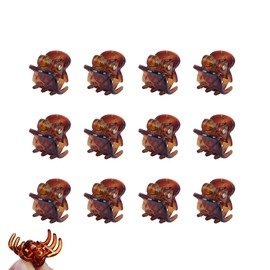 Olakin Mini Hair Clips [Pack of 12], 1 cm Claw Clips, Plastic Hair Claw, Non-Slip Handle, Small Jaw Clips, for Girls and Women (Brown)