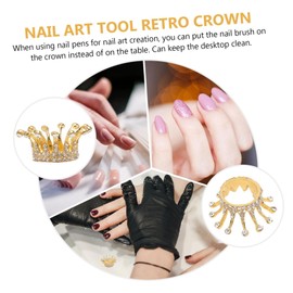 MERRYHAPY Nail Art Tool Set 5pcs Manicure Pen Holder Gold Crown Organize Your Nail Pens