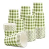 120Pcs Sage Green and White Gingham Paper Cups - 9oz
