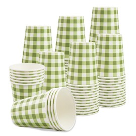 120Pcs Sage Green and White Gingham Paper Cups - 9oz Disposable Plaid Solo Cups Checkered Drinking Cups for Birthday Baby Shower Fiesta Picnic Party Supplies