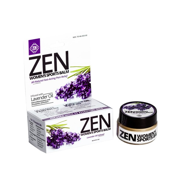 Zen Women Sports Balm with Lavender Extracts & 12 Essential Oils- All-Natural Pain Relief Balm- for Joint & Muscle Pain, Cramps, Workout & Exercise Injuries, Fast-Acting, Anti-Inflammatory (0.7 oz)